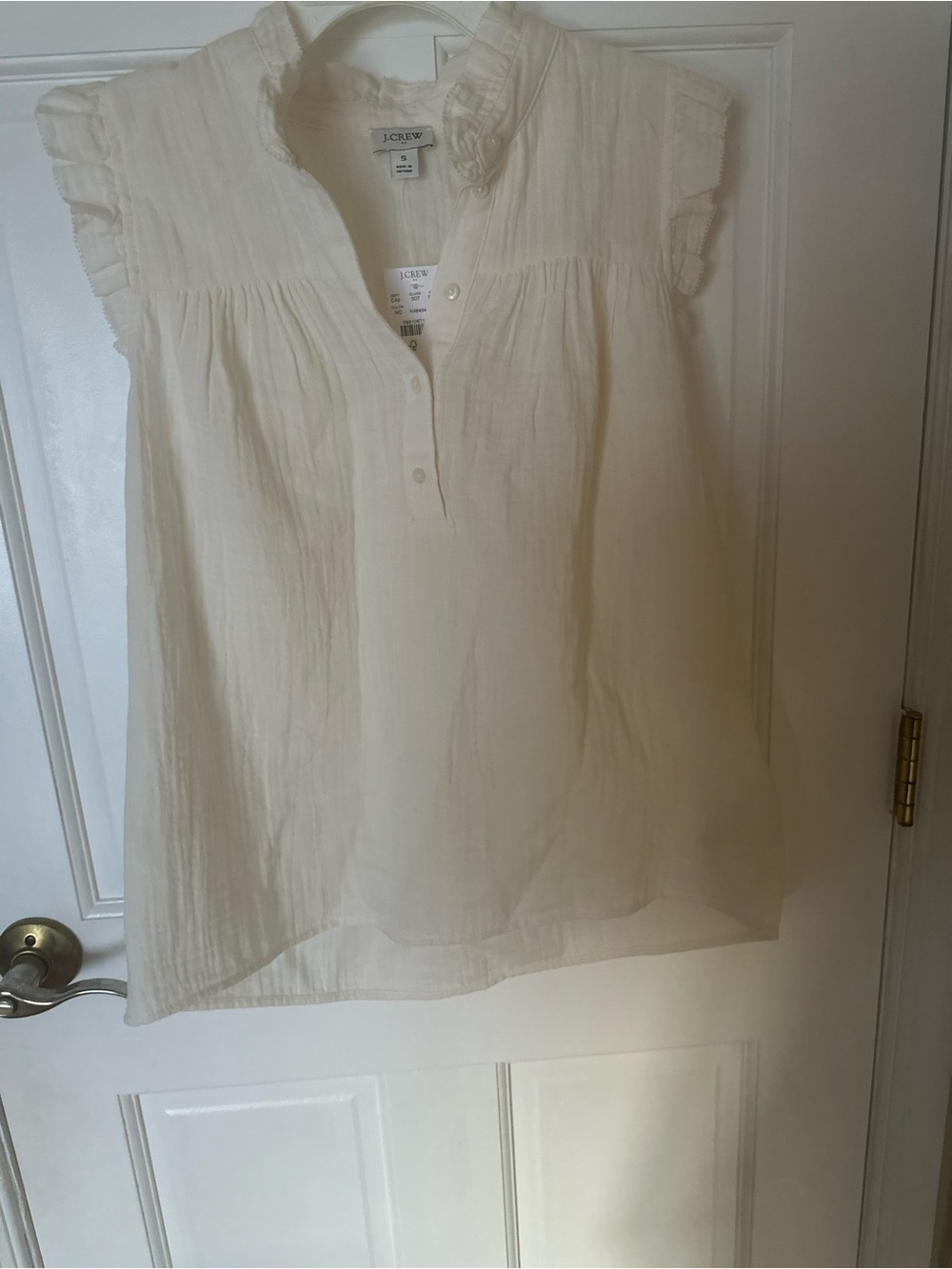 J. Crew Cream Ruffled Cap-Sleeve Blouse